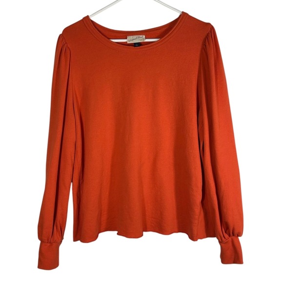 Universal Thread Tops - Universal Thread Womens L Burnt Orange Puff Sleeve Sweatshirt Raw Hem Terry